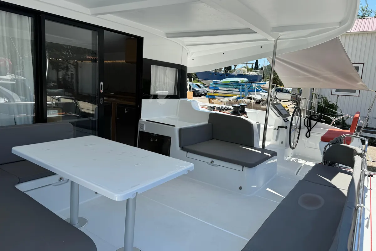 Deck of Blue Kiss, a Excess 14 catamaran at Dubrovnik, Croatia