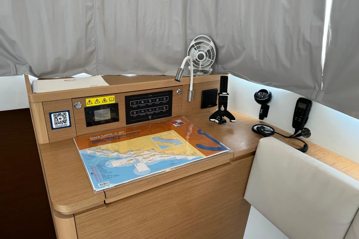 Cockpit of Blue Kiss, a Excess 14 catamaran at Dubrovnik, Croatia