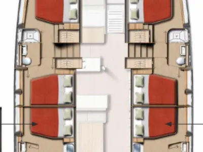 Floor plan of Bali 5.2, a catamaran at Rogoznica, Croatia