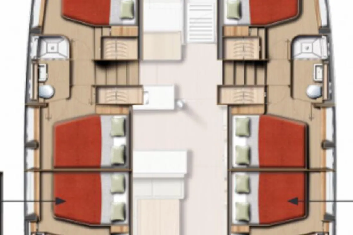 Floor plan of Bali 5.2, a catamaran at Rogoznica, Croatia