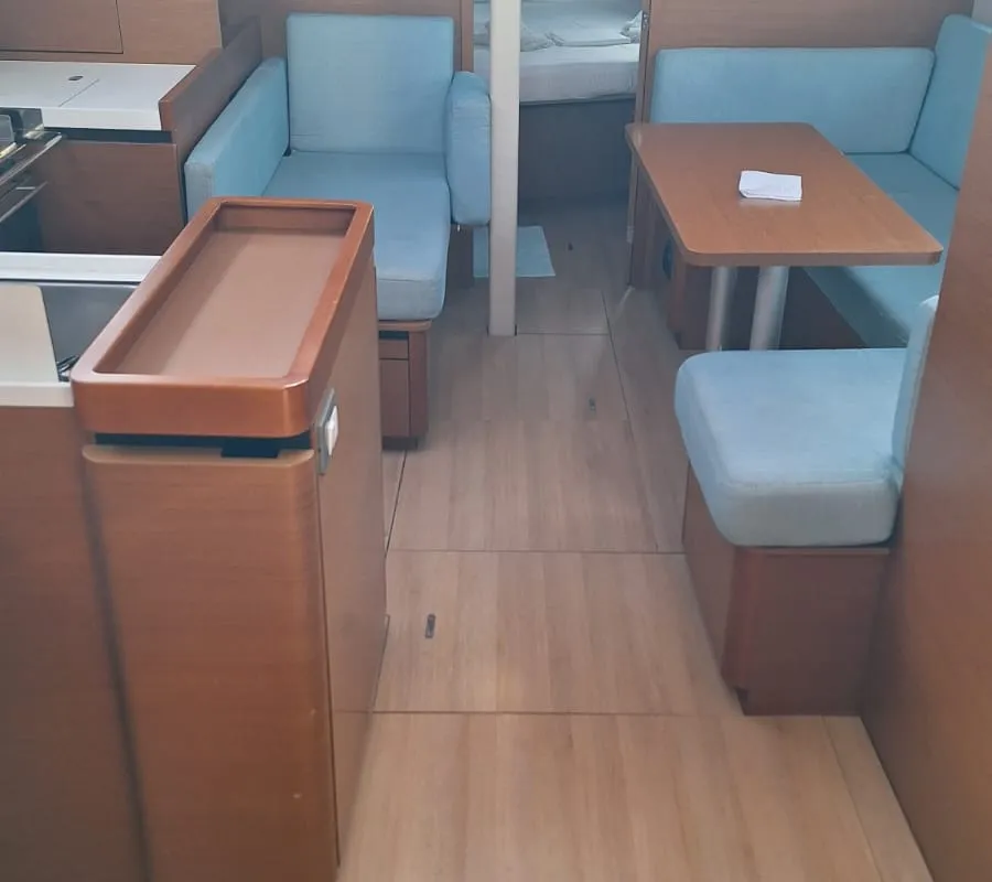 Salon of Iliada, a Jeanneau Sun Odyssey 410 sailboat at Palairos, Greece