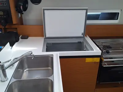 Galley of Iliada, a Jeanneau Sun Odyssey 410 sailboat at Palairos, Greece