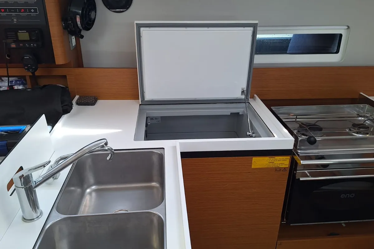 Galley of Iliada, a Jeanneau Sun Odyssey 410 sailboat at Palairos, Greece