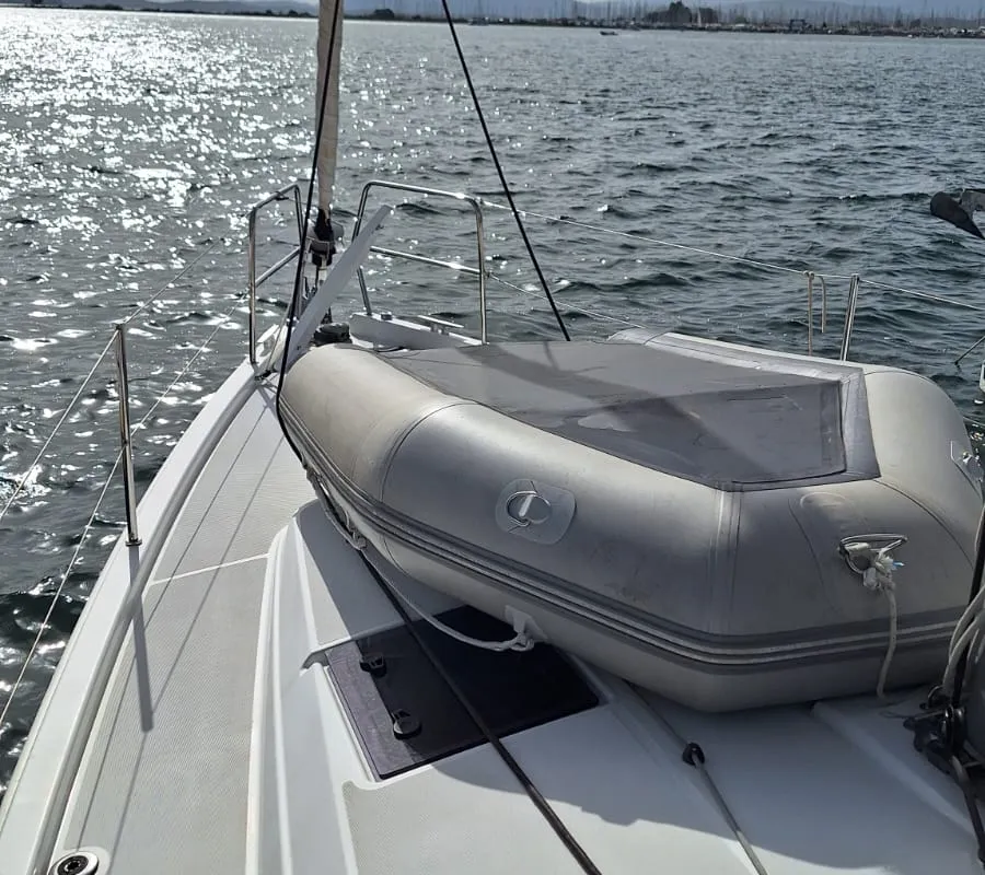 Deck of Iliada, a Jeanneau Sun Odyssey 410 sailboat at Palairos, Greece