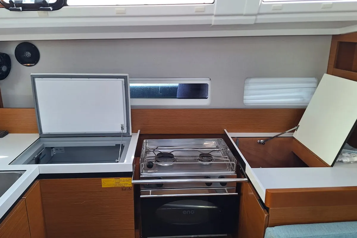 Galley of Iliada, a Jeanneau Sun Odyssey 410 sailboat at Palairos, Greece