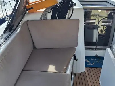 Cockpit of Iliada, a Jeanneau Sun Odyssey 410 sailboat at Palairos, Greece