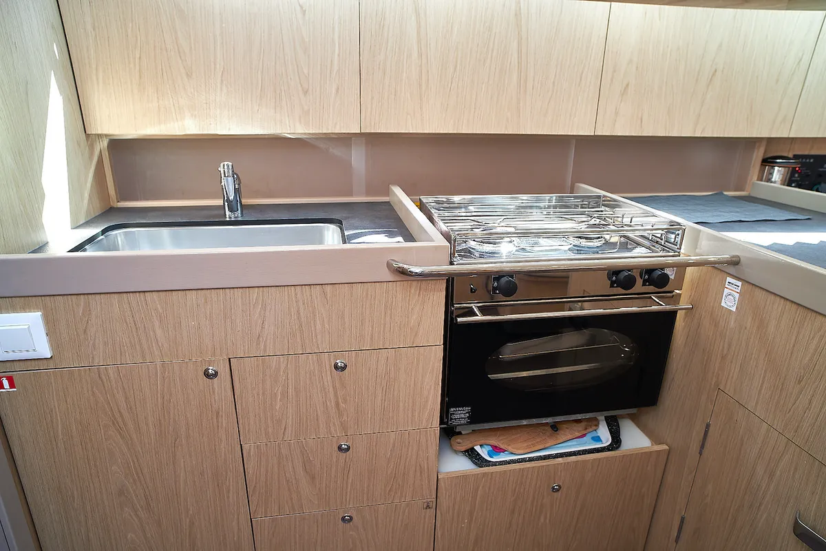 Galley of White Beauty, a Beneteau Oceanis 41.1 sailboat at Biograd na Moru, Croatia