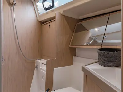 Head on White Beauty, a Beneteau Oceanis 41.1 sailboat at Biograd na Moru, Croatia