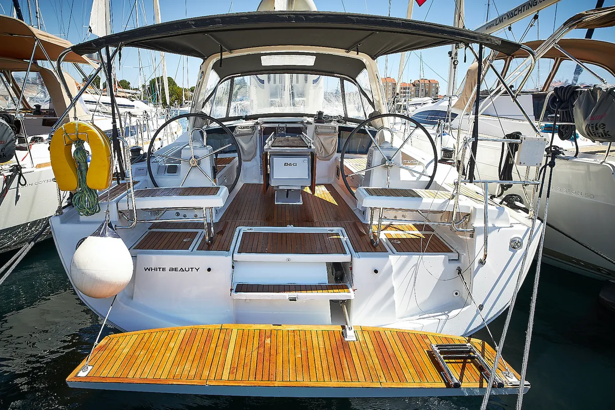 Cockpit of White Beauty, a Beneteau Oceanis 41.1 sailboat at Biograd na Moru, Croatia