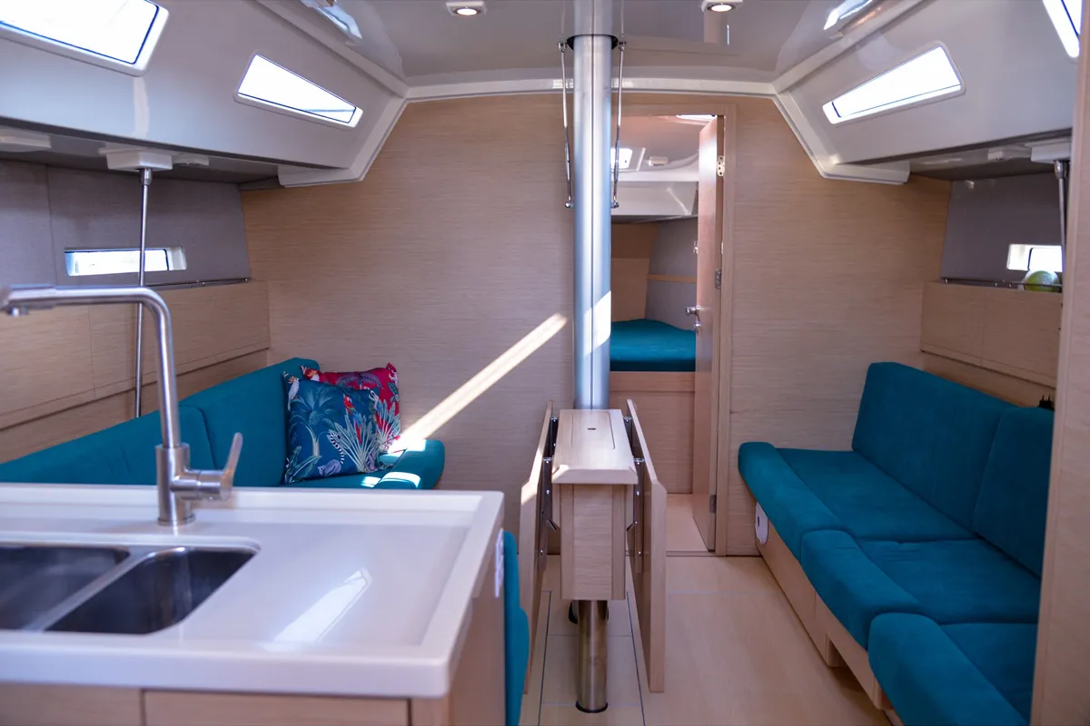 Salon of Larthia, a More 40 sailboat at Piombino, Italy