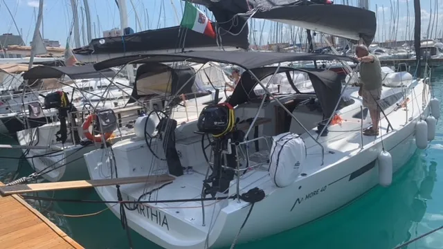 Exterior view of Larthia, a More 40 sailboat at Piombino, Italy