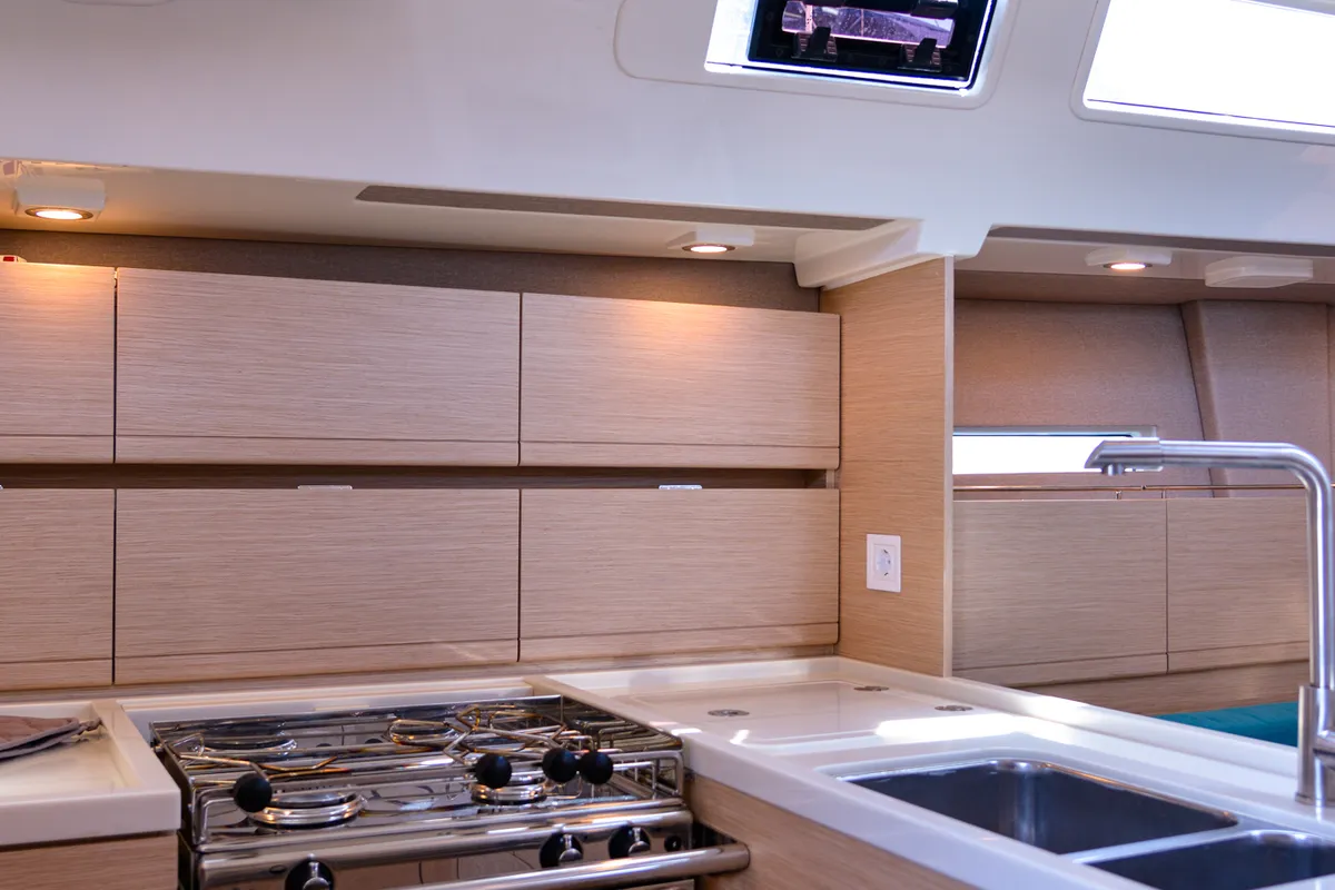 Galley of Larthia, a More 40 sailboat at Piombino, Italy