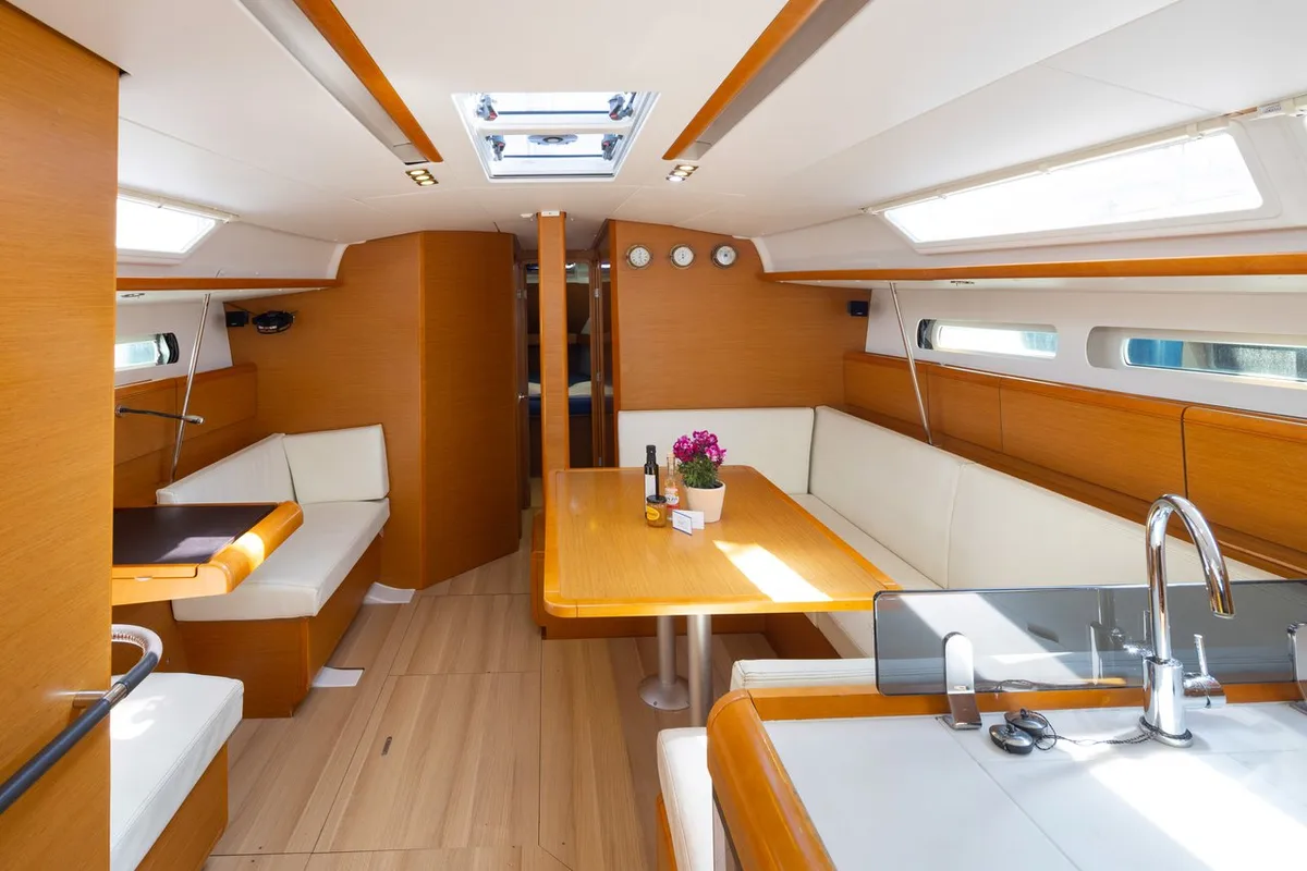 Salon of Kalypso, a Jeanneau Sun Odyssey 439 sailboat at Municipal Unit of Lefkada, Greece