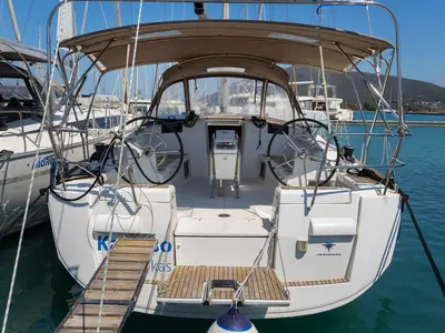 Cockpit of Kalypso, a Jeanneau Sun Odyssey 439 sailboat at Municipal Unit of Lefkada, Greece