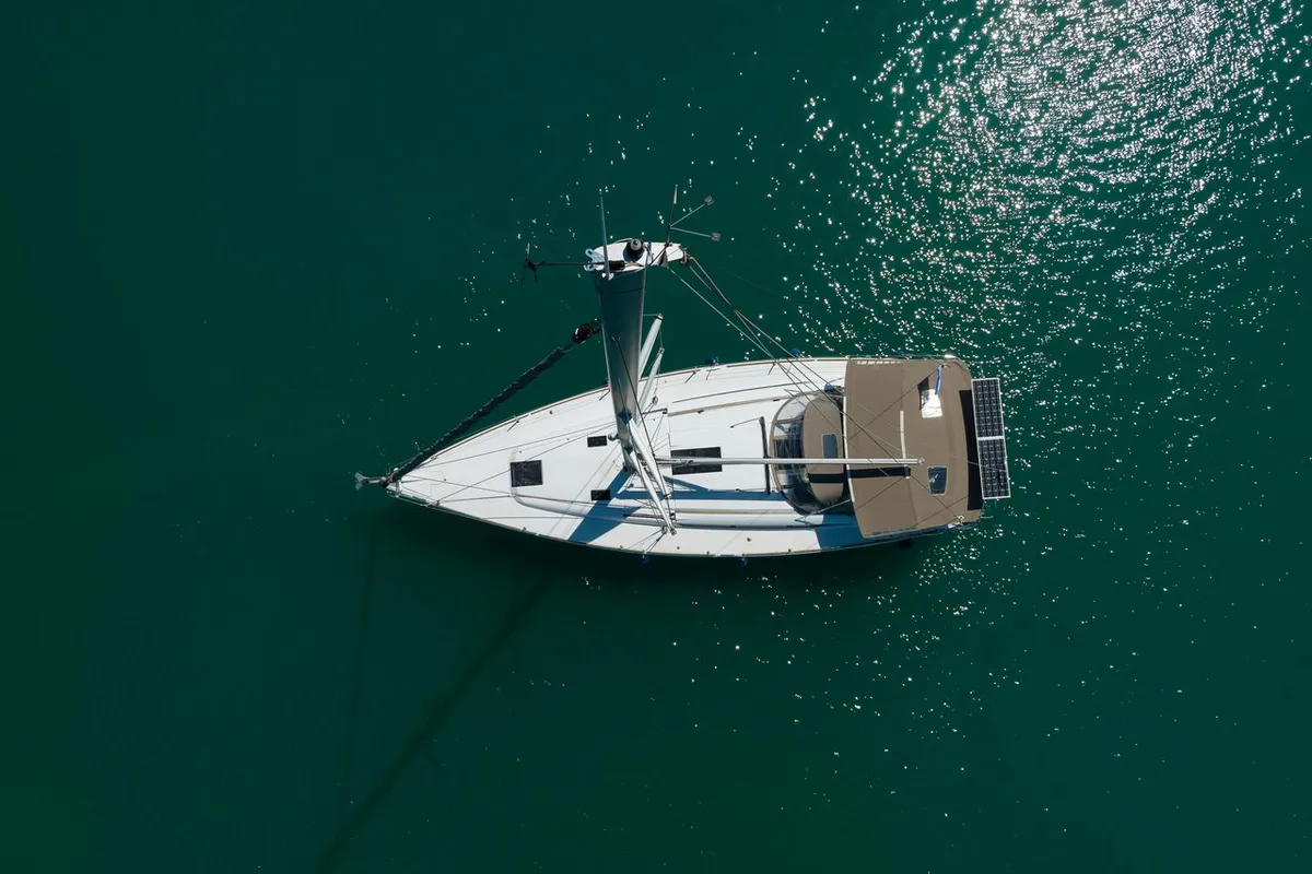 Exterior view of Kalypso, a Jeanneau Sun Odyssey 439 sailboat at Municipal Unit of Lefkada, Greece