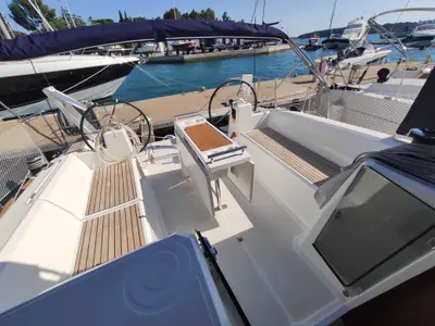Cockpit of Citrea, a Beneteau Oceanis 38.1 sailboat at Medulin, Croatia