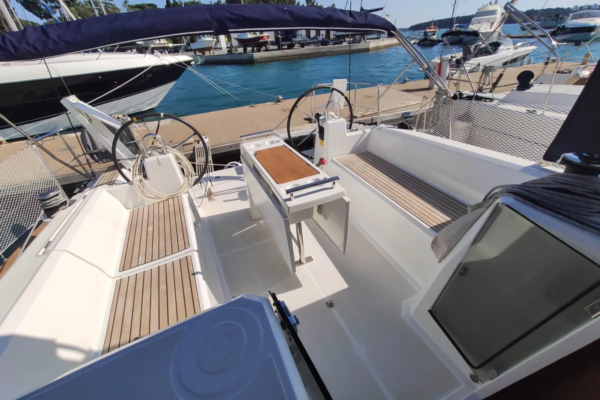 Cockpit of Citrea, a Beneteau Oceanis 38.1 sailboat at Medulin, Croatia