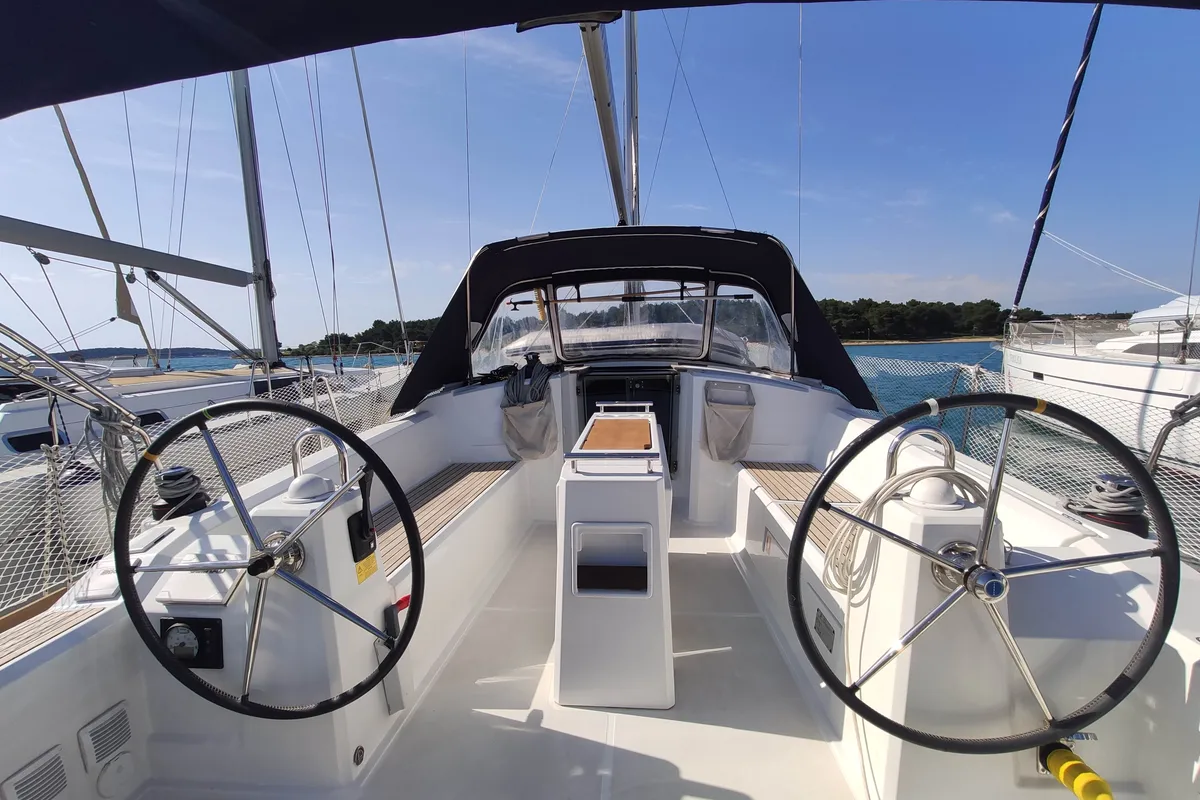 Cockpit of Citrea, a Beneteau Oceanis 38.1 sailboat at Medulin, Croatia