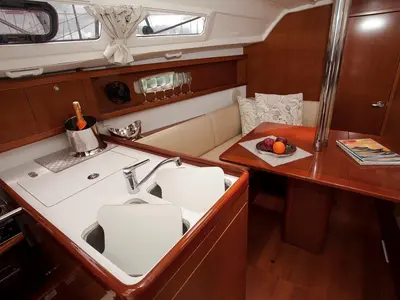 Galley of Moody Blues, a Beneteau Oceanis 31 sailboat at Municipal Unit of Lefkada, Greece