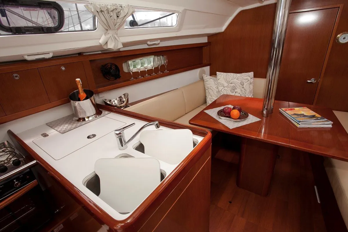 Galley of Moody Blues, a Beneteau Oceanis 31 sailboat at Municipal Unit of Lefkada, Greece