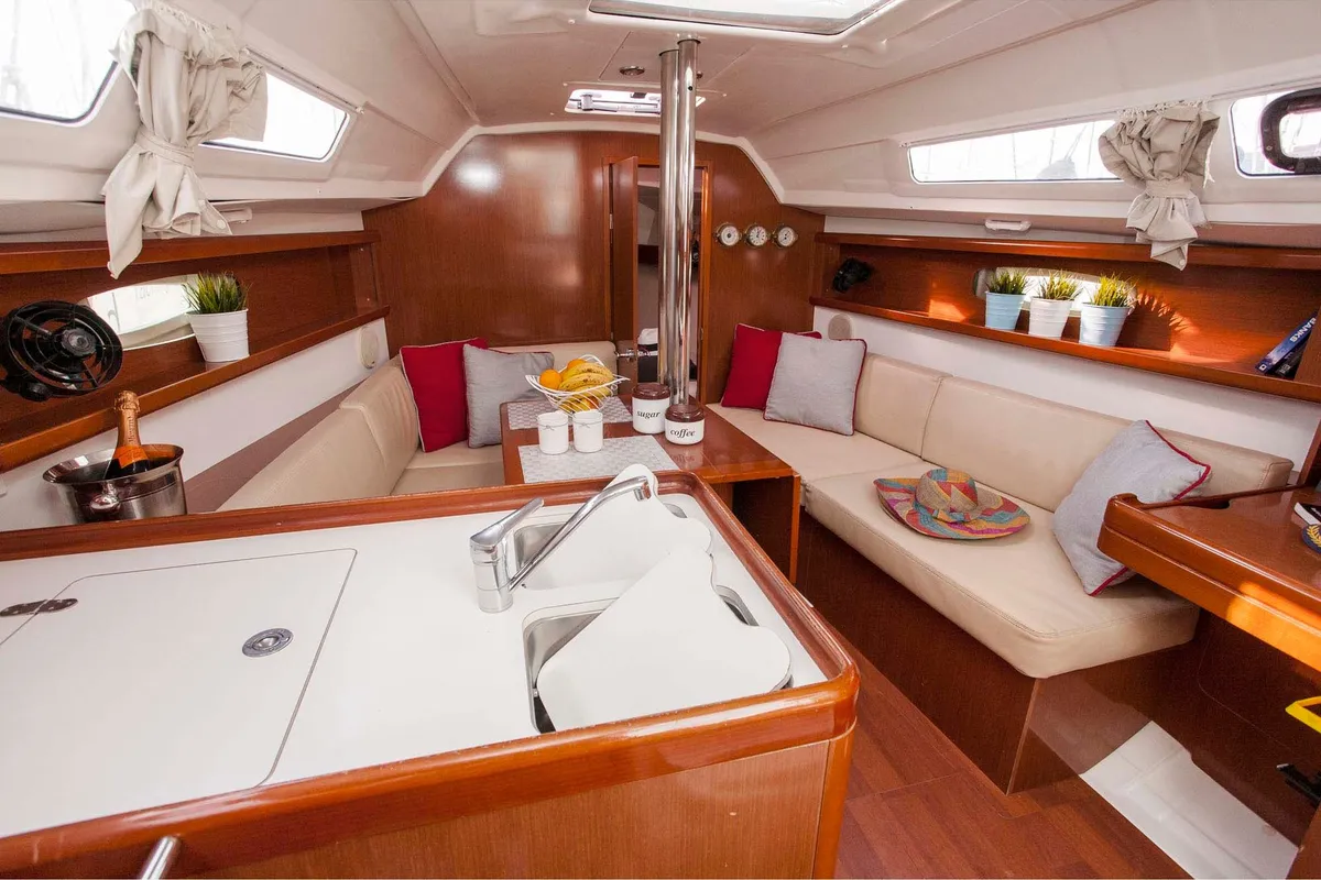 Salon of Moody Blues, a Beneteau Oceanis 31 sailboat at Municipal Unit of Lefkada, Greece