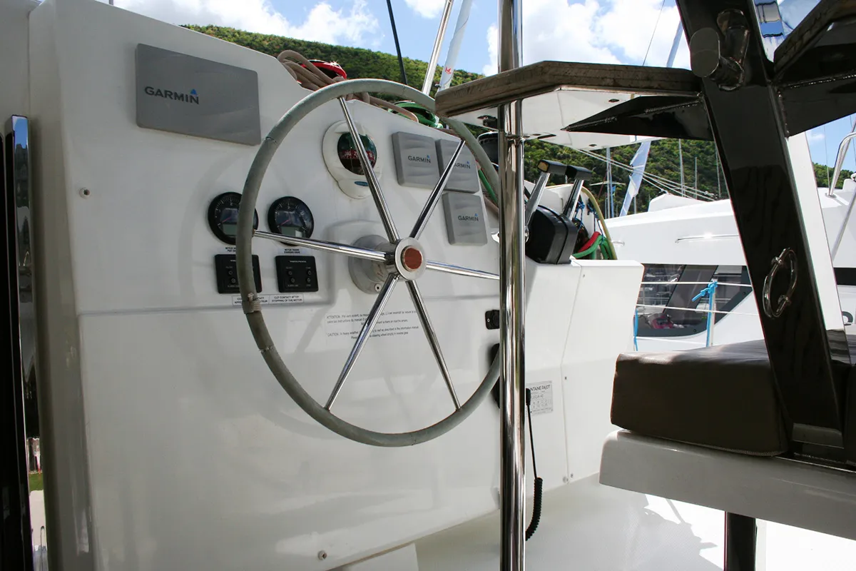 Cockpit of Admira, a Fountaine Pajot Lucia 40 catamaran at Seget Donji, Croatia
