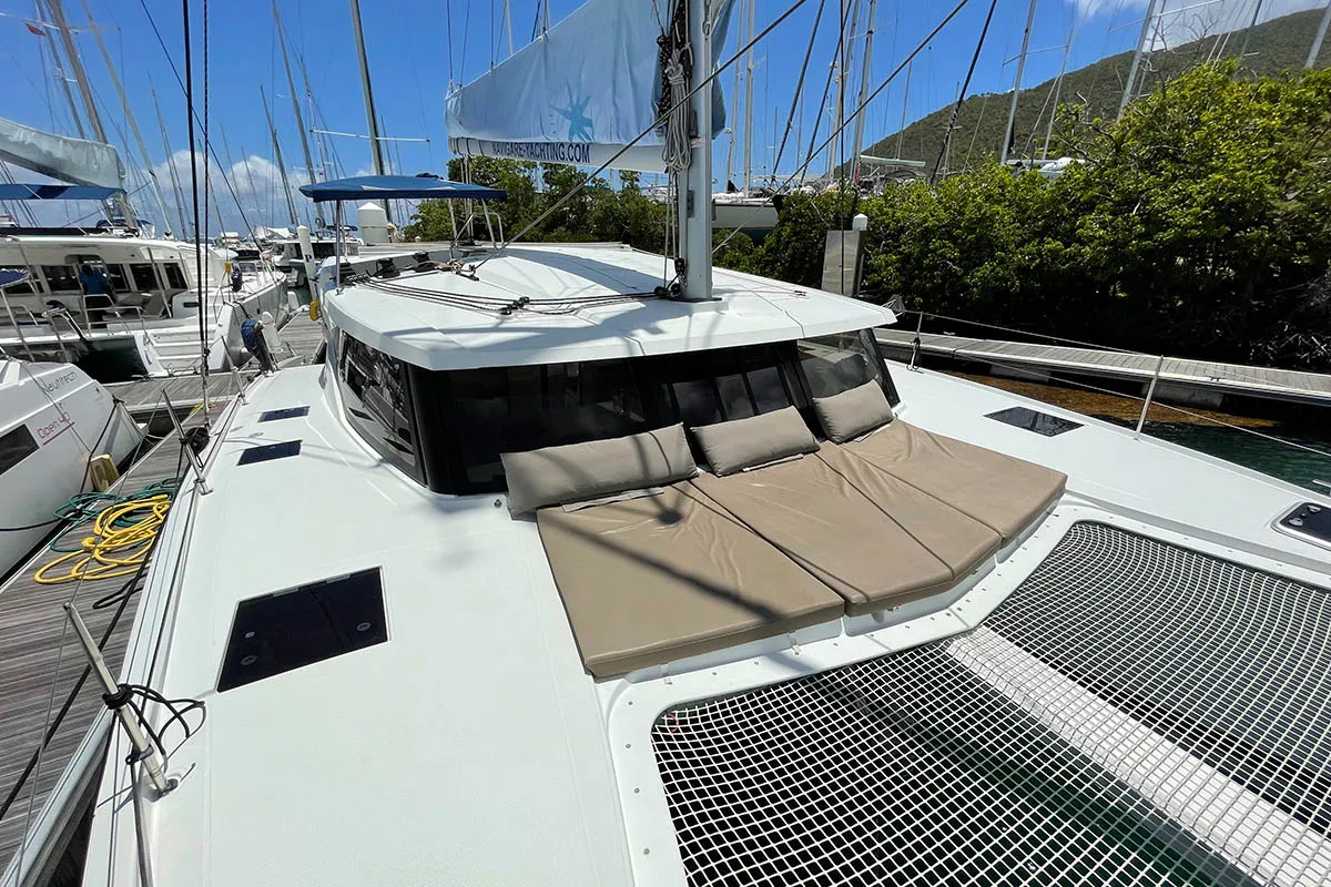 Deck of Admira, a Fountaine Pajot Lucia 40 catamaran at Seget Donji, Croatia