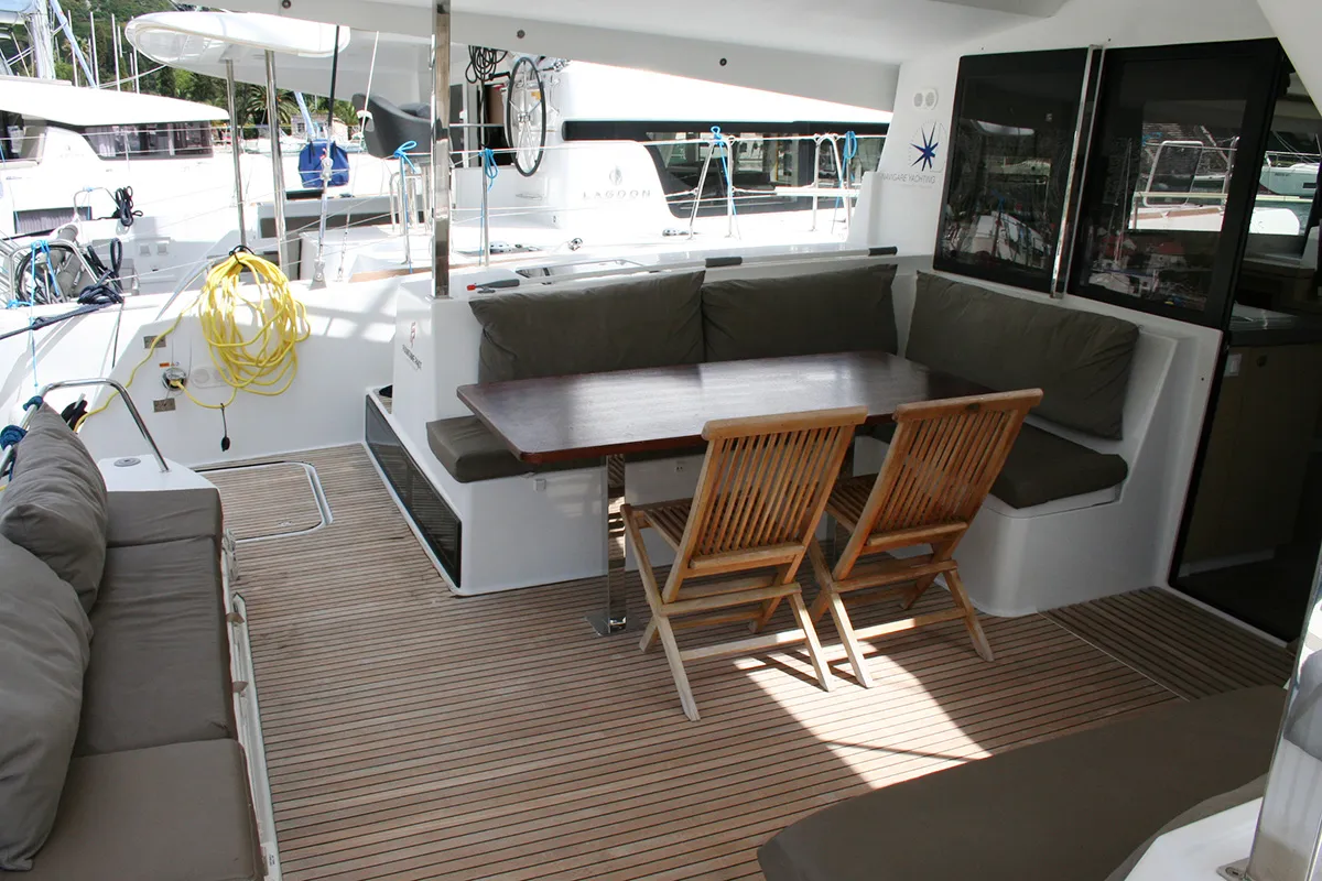 Deck of Admira, a Fountaine Pajot Lucia 40 catamaran at Seget Donji, Croatia