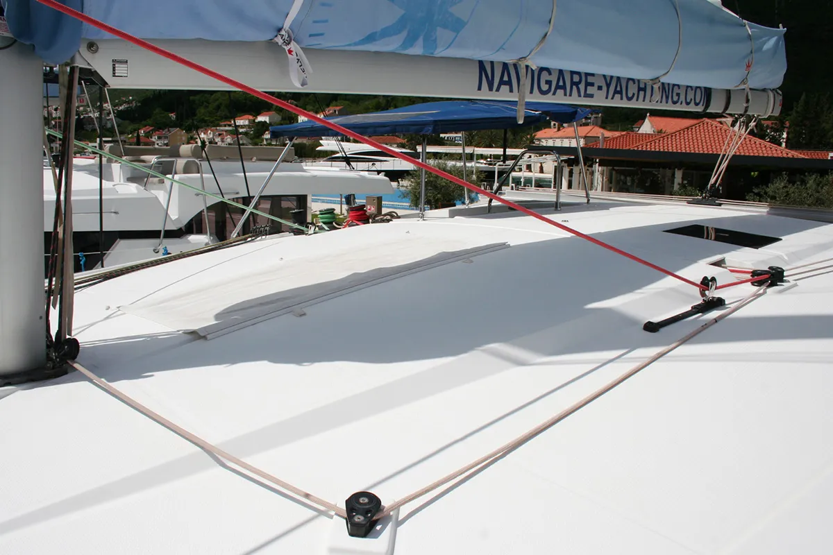 Deck of Admira, a Fountaine Pajot Lucia 40 catamaran at Seget Donji, Croatia