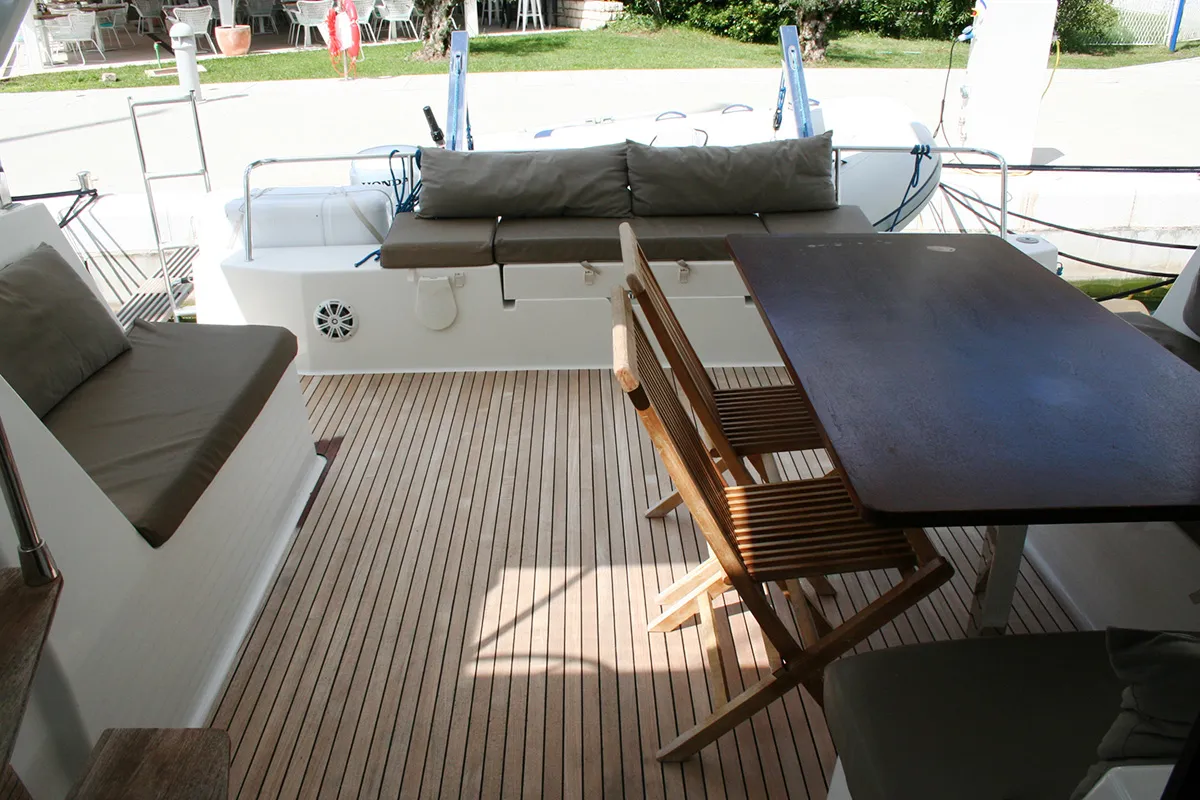 Deck of Admira, a Fountaine Pajot Lucia 40 catamaran at Seget Donji, Croatia