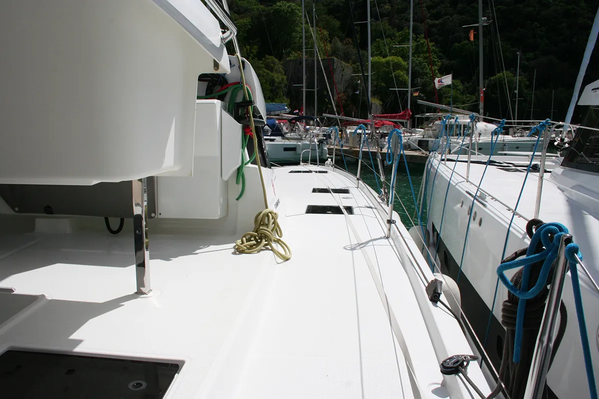 Deck of Admira, a Fountaine Pajot Lucia 40 catamaran at Seget Donji, Croatia