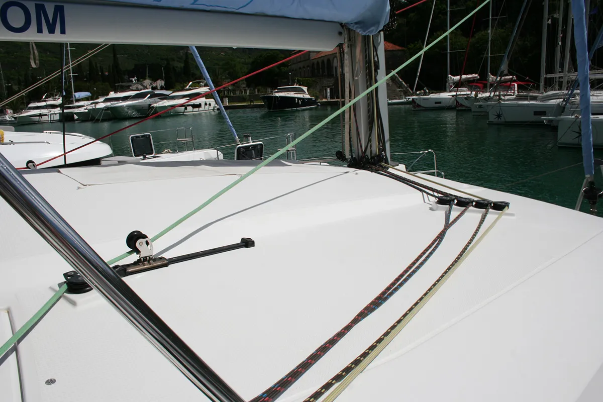 Deck of Admira, a Fountaine Pajot Lucia 40 catamaran at Seget Donji, Croatia