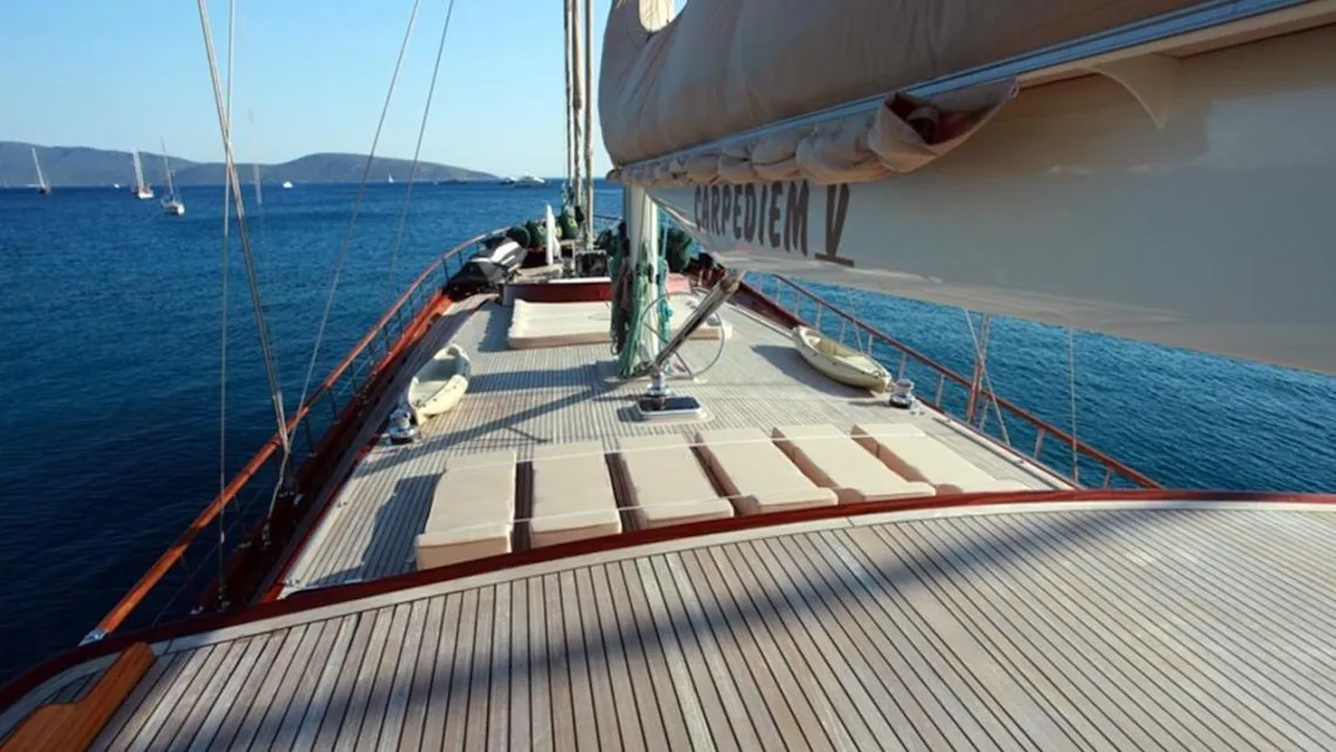 Deck of Gulet Custom built 183, a sailboat at Bodrum, Turkey