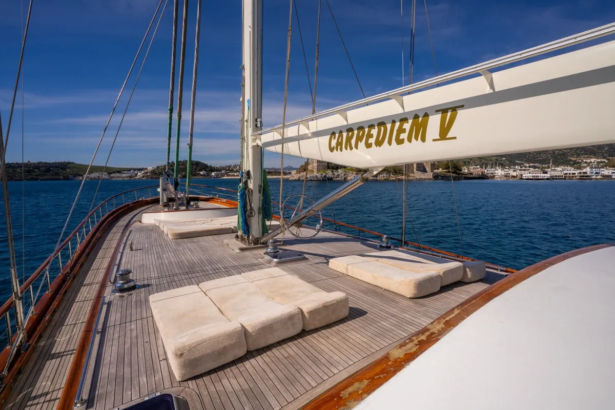 Deck of Gulet Custom built 183, a sailboat at Bodrum, Turkey
