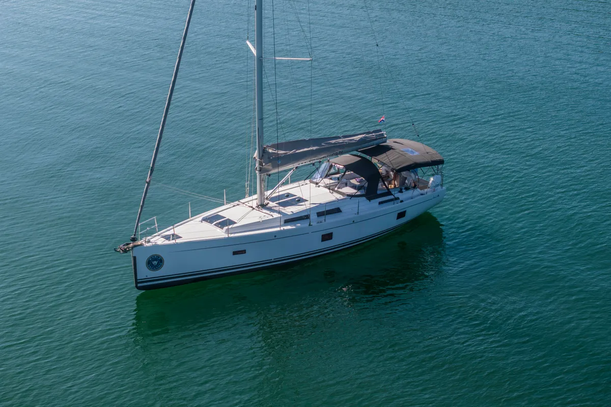 Exterior view of Big Blue, a Hanse 458 sailboat at Grad Šibenik, Croatia