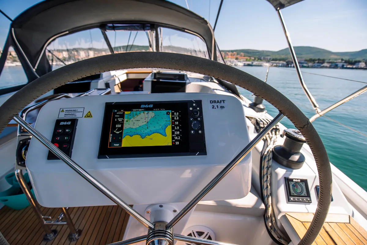 Cockpit of Big Blue, a Hanse 458 sailboat at Grad Šibenik, Croatia