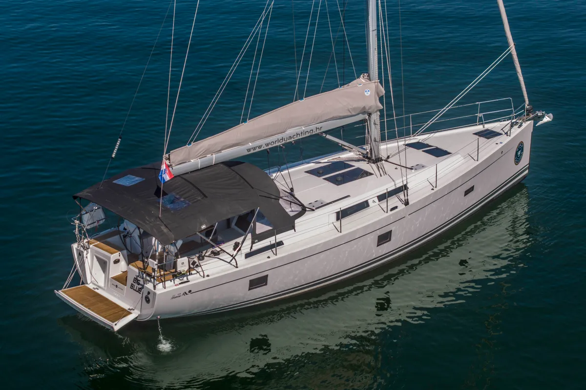 Exterior view of Big Blue, a Hanse 458 sailboat at Grad Šibenik, Croatia