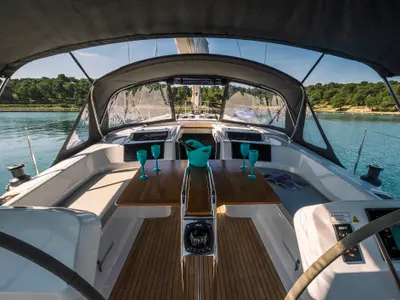 Deck of Big Blue, a Hanse 458 sailboat at Grad Šibenik, Croatia