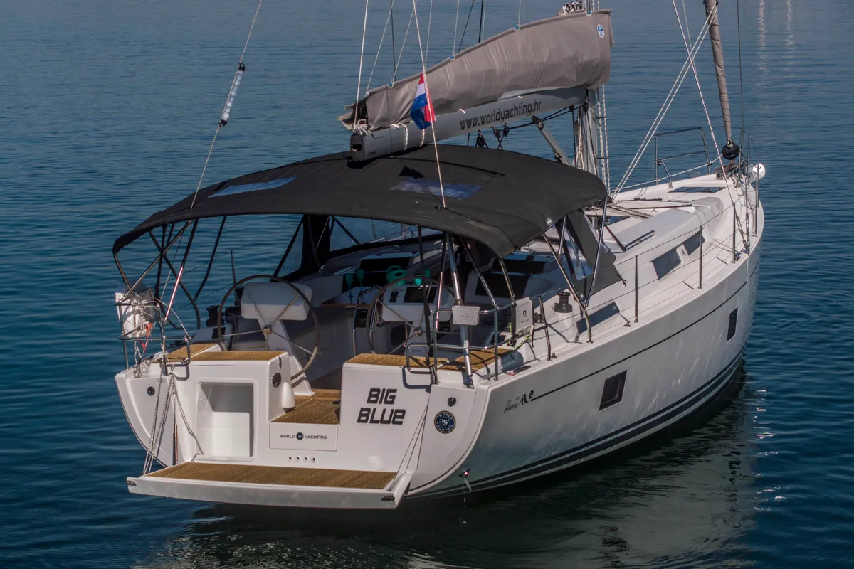 Exterior view of Big Blue, a Hanse 458 sailboat at Grad Šibenik, Croatia