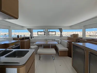 Salon of Matì, a Excess 14 catamaran at Rodi Garganico, Italy