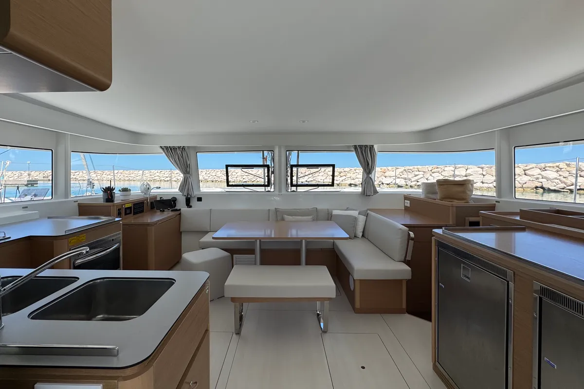 Salon of Matì, a Excess 14 catamaran at Rodi Garganico, Italy