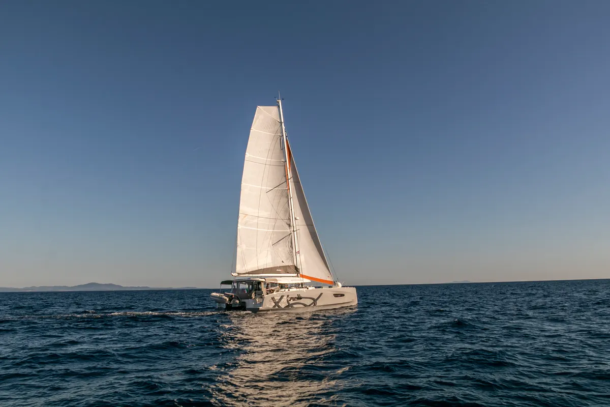 Exterior view of Matì, a Excess 14 catamaran at Rodi Garganico, Italy