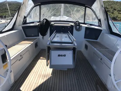 Cockpit of Algeiba, a Beneteau Oceanis 45 sailboat at Salerno, Italy