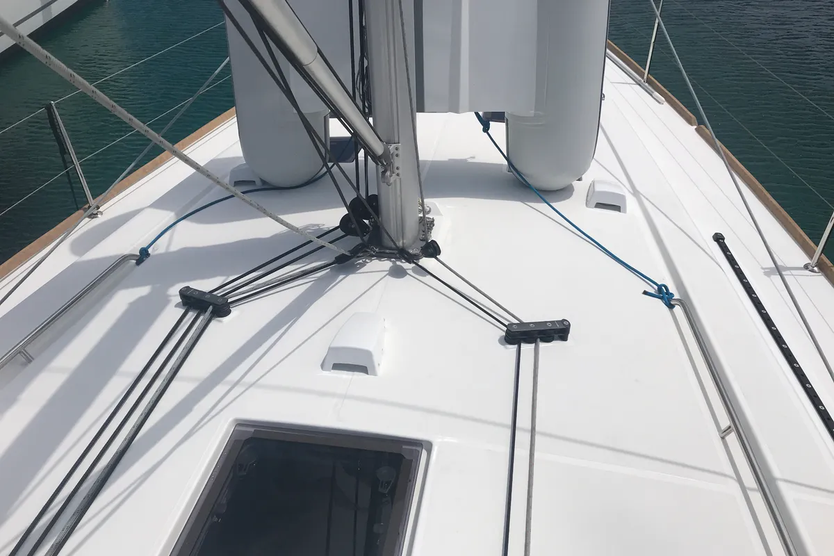 Deck of Algeiba, a Beneteau Oceanis 45 sailboat at Salerno, Italy