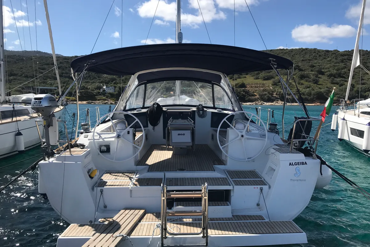 Exterior view of Algeiba, a Beneteau Oceanis 45 sailboat at Salerno, Italy