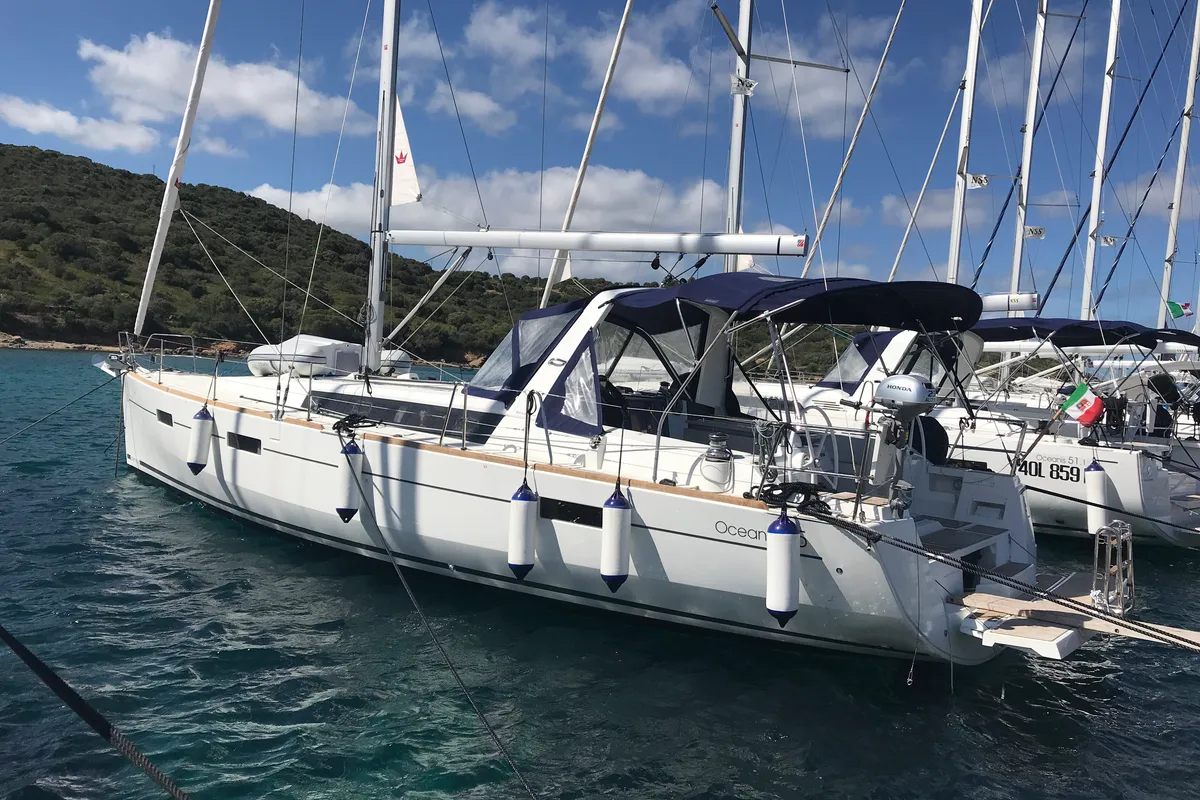 Exterior view of Algeiba, a Beneteau Oceanis 45 sailboat at Salerno, Italy