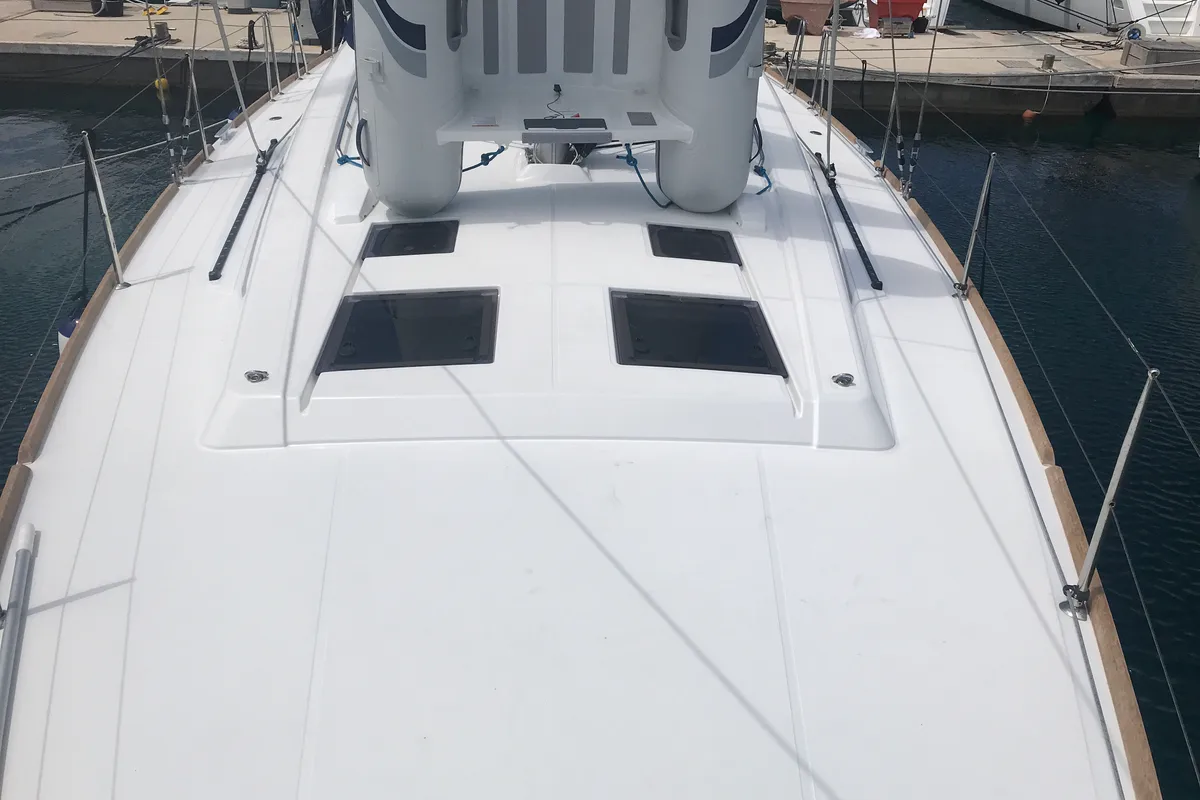 Deck of Algeiba, a Beneteau Oceanis 45 sailboat at Salerno, Italy
