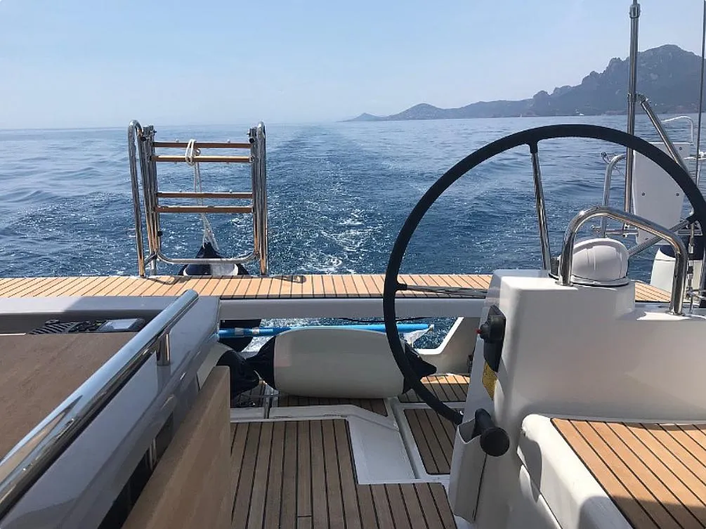Cockpit of Atlantica, a Beneteau Oceanis 45 sailboat at La Spezia, Italy