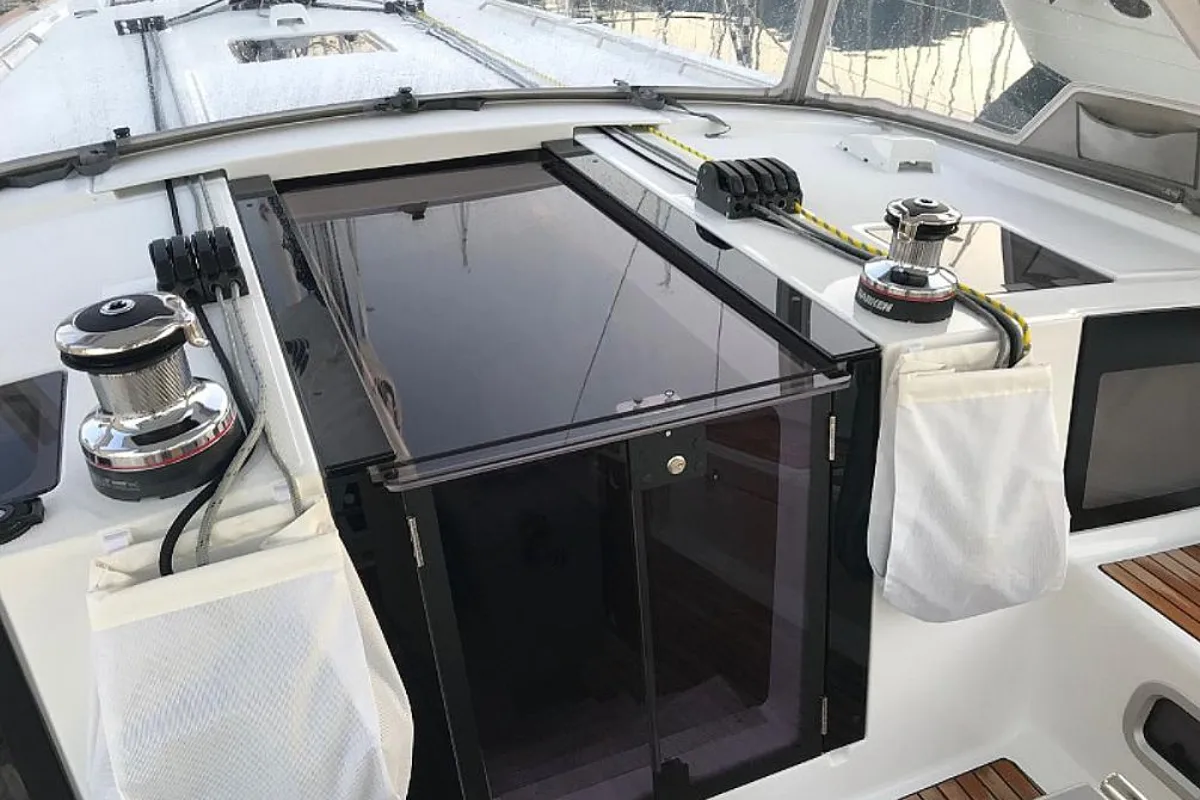 Deck of Atlantica, a Beneteau Oceanis 45 sailboat at La Spezia, Italy