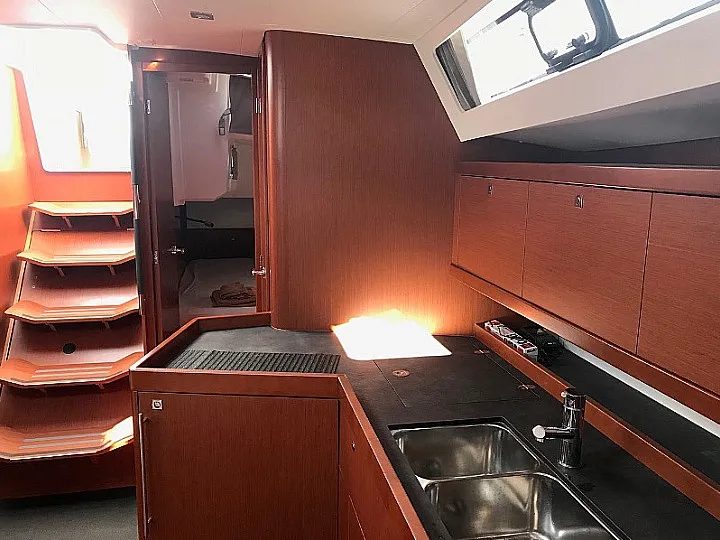 Galley of Atlantica, a Beneteau Oceanis 45 sailboat at La Spezia, Italy